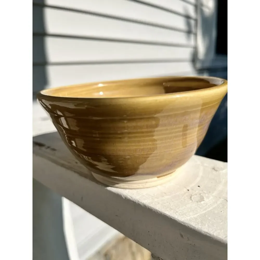Freeform Pottery Bowl Handmade Earth Tones Drip Glaze Sea Turtle Stamp Mark